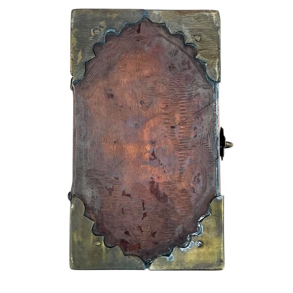 Vintage Copper Trinket Box With Brass Hardware & Blue Velvet Lining 4 3/8" L - Picture 11 of 11